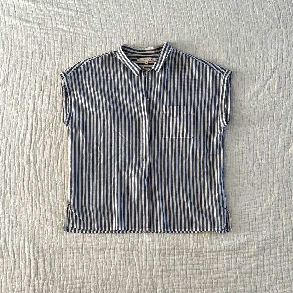 Xirena Wess Striped 100% Cotton Button Front Shirt Medium